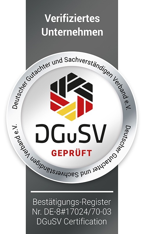 24nonStop GmbH in Burkardroth-Gefäll ist ein verifiziertes Unternehmen mit Siegel von DGuSV und Mitglied im Deutscher Gutachter und Sachverständigen Verband